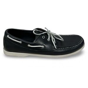 Quoddy Mens Navy Blue Leather Boat Shoes Handsewn Nautical Loafers Size 10